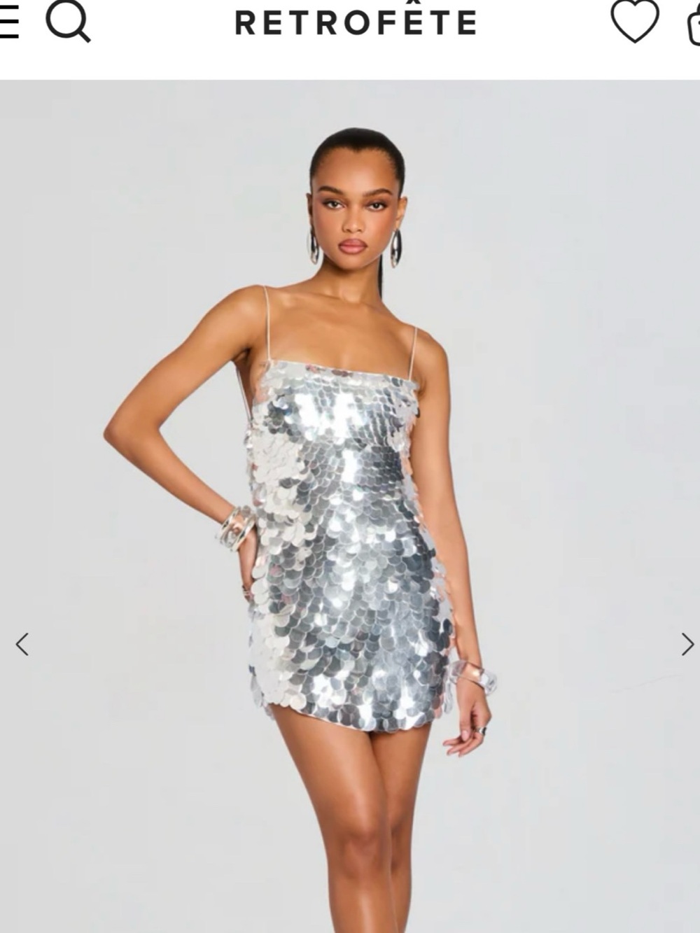 Retrofete Silver Sequin Spaghetti-Strap Mini Dress